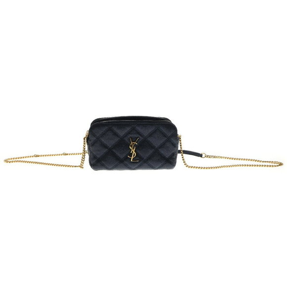 Saint Laurent Chain YSL Black Shoulder Zip Bag PARIS Quilted Double BECKY - Picture 1 of 6